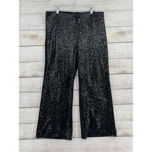 Chico's Sequin Front Pull On Dress Pants Womens 3/16 Black Straight Ponte